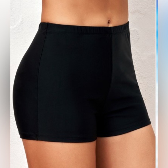 Black Mid Waisted Elastic Detail Swimwear Shorts - Picture 4 of 6